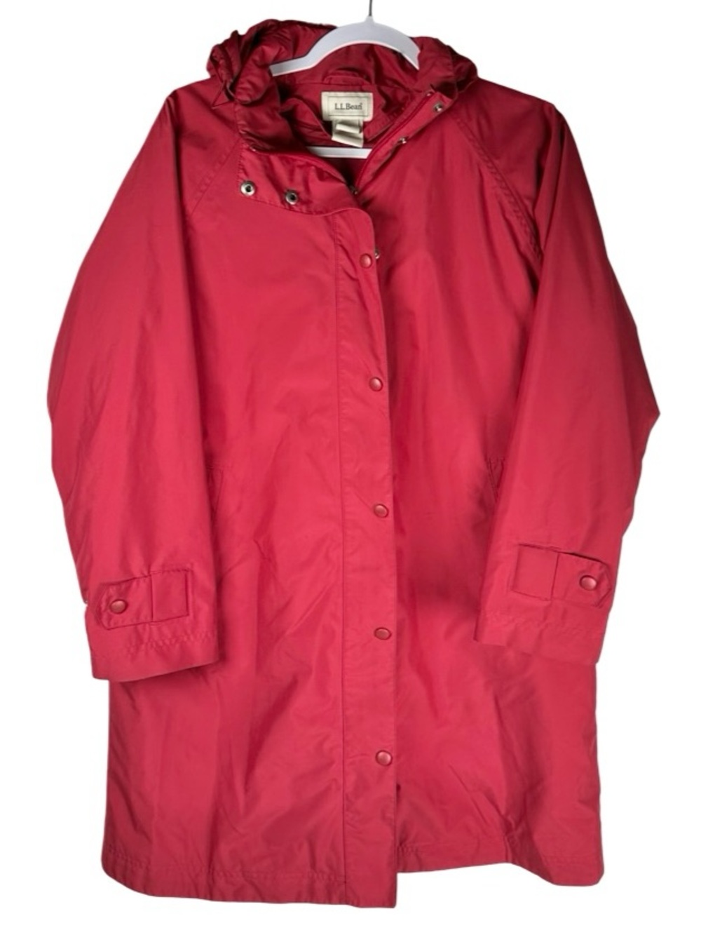 L.L. Bean Vintage Red Weather-Resistant Hooded Trench Rain Coat Size Medium P